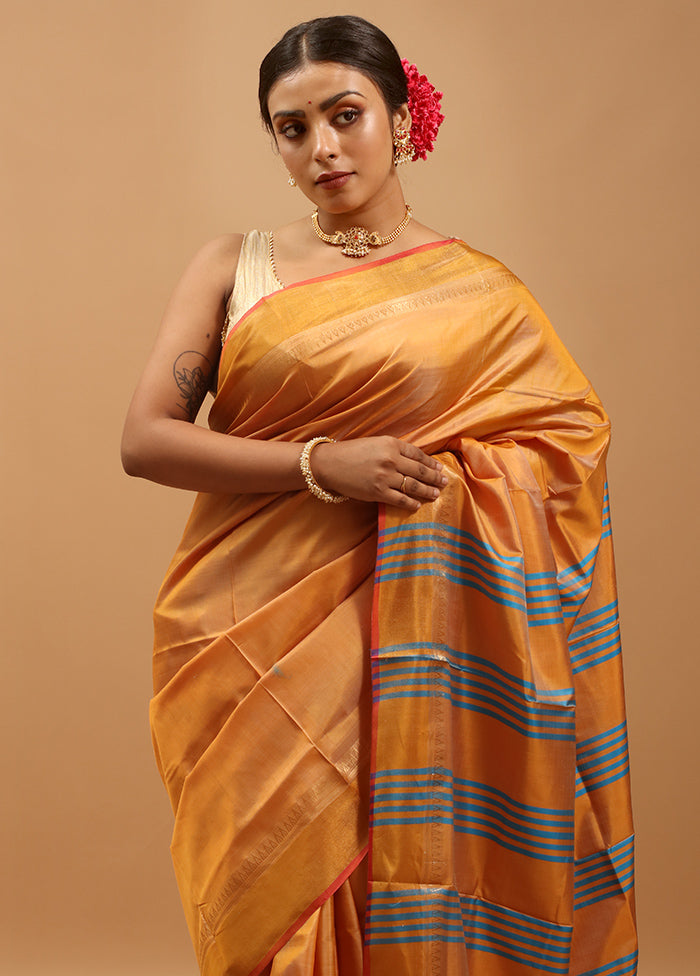 Purple Kalakshetra Kanjivaram Silk Saree With Blouse Piece