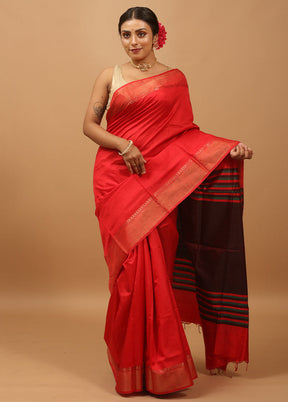 Red Kalakshetra Kanjivaram Silk Saree With Blouse Piece