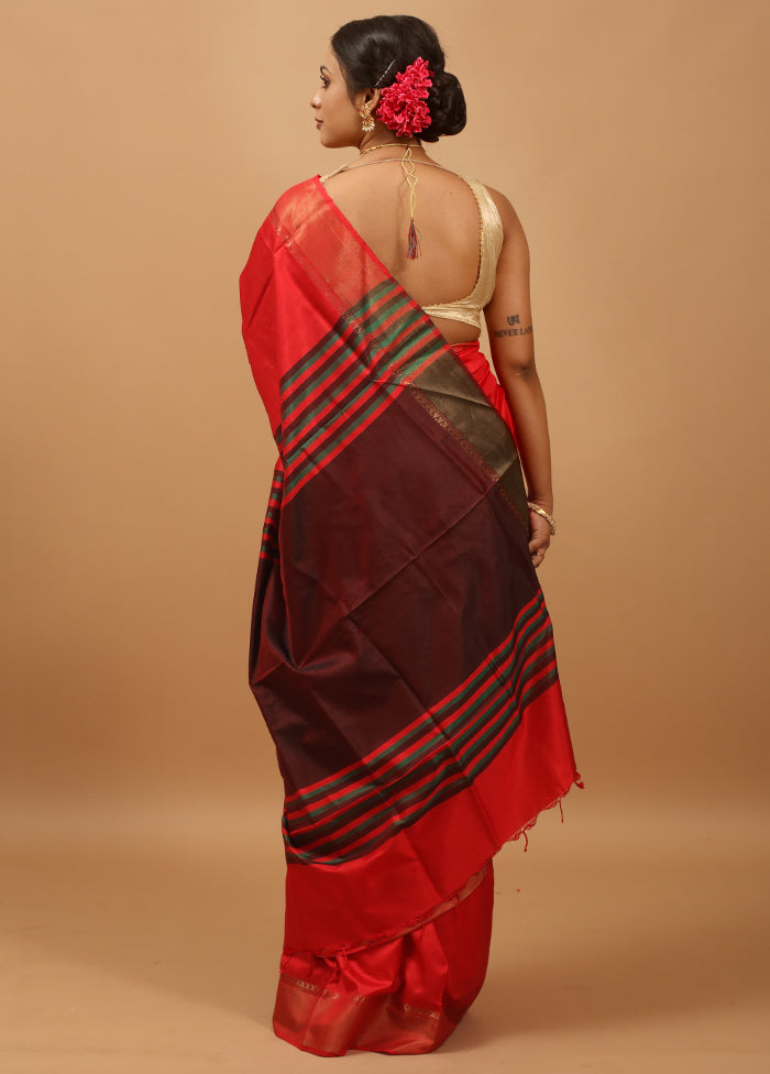 Red Kalakshetra Kanjivaram Silk Saree With Blouse Piece