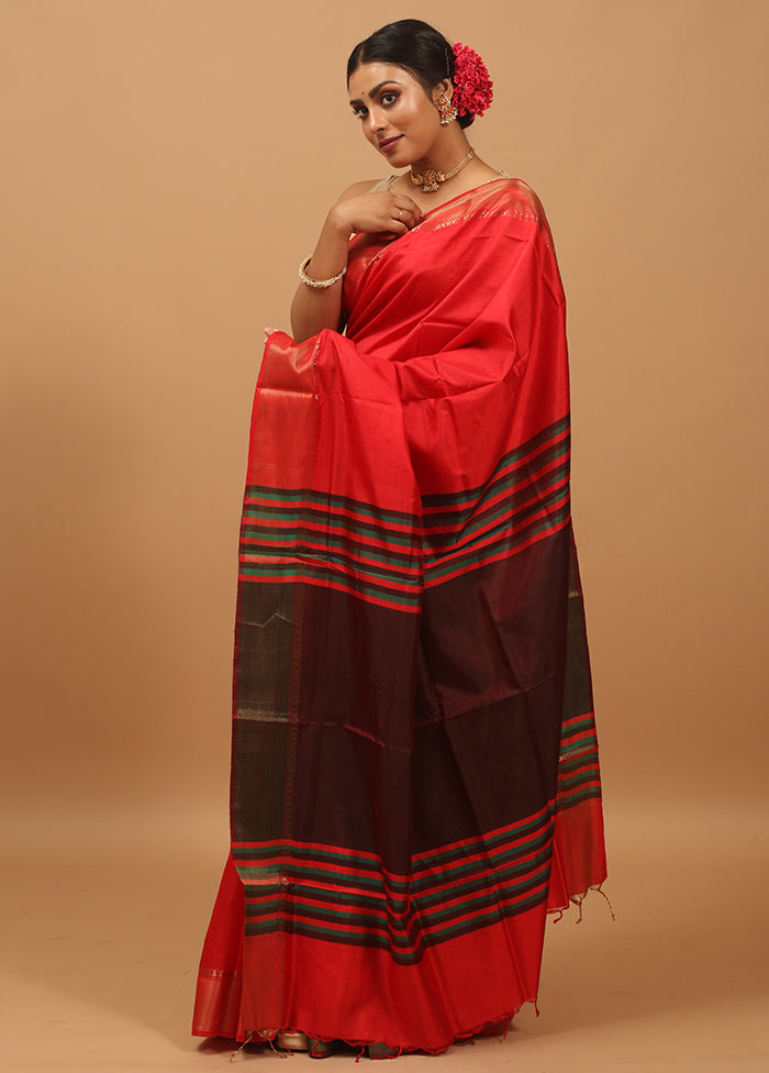 Red Kalakshetra Kanjivaram Silk Saree With Blouse Piece