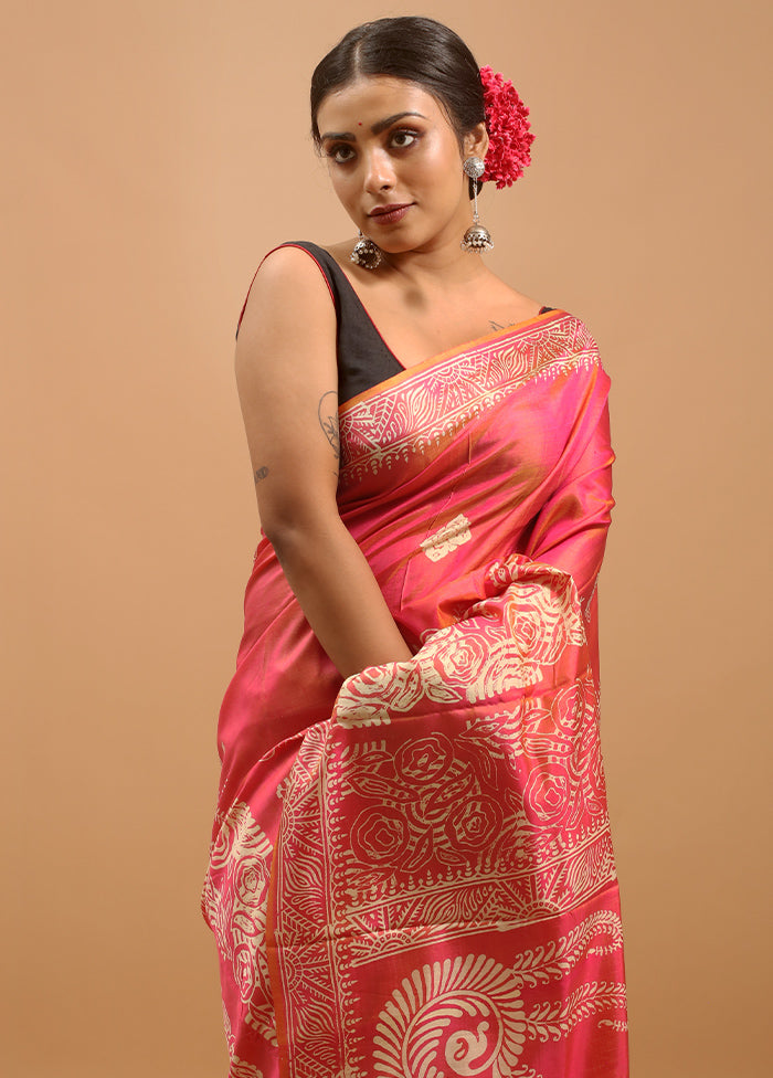 Pink Pure Bishnupuri Silk Saree Without Blouse Piece