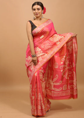 Pink Pure Bishnupuri Silk Saree Without Blouse Piece