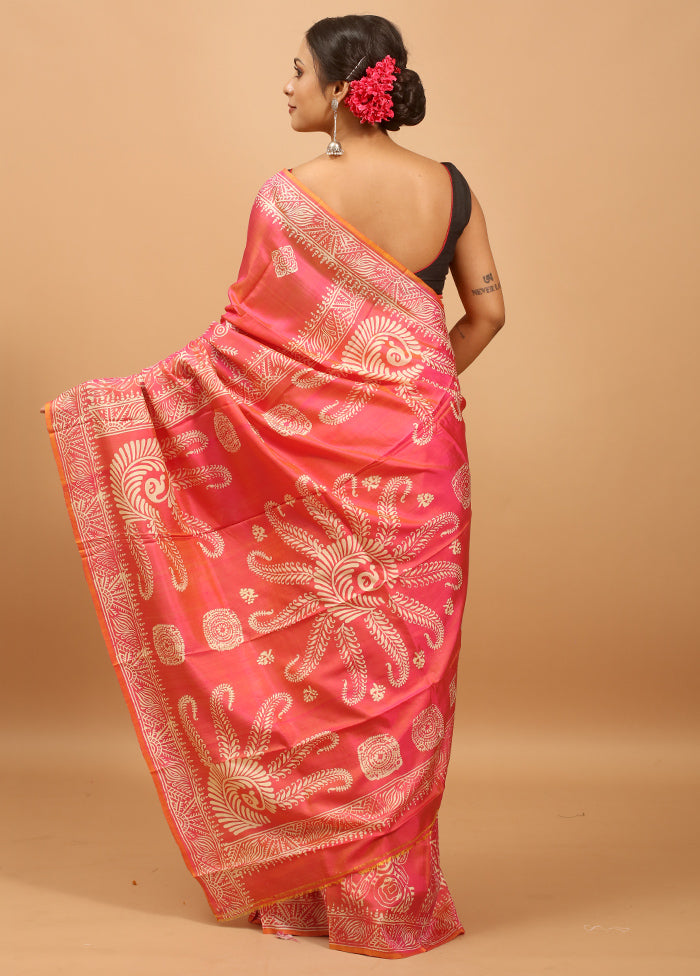 Pink Pure Bishnupuri Silk Saree Without Blouse Piece