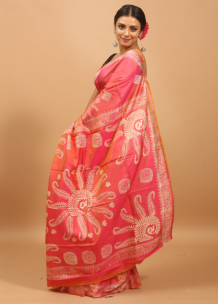 Pink Pure Bishnupuri Silk Saree Without Blouse Piece