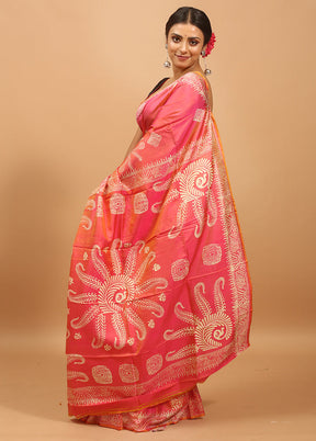 Pink Pure Bishnupuri Silk Saree Without Blouse Piece