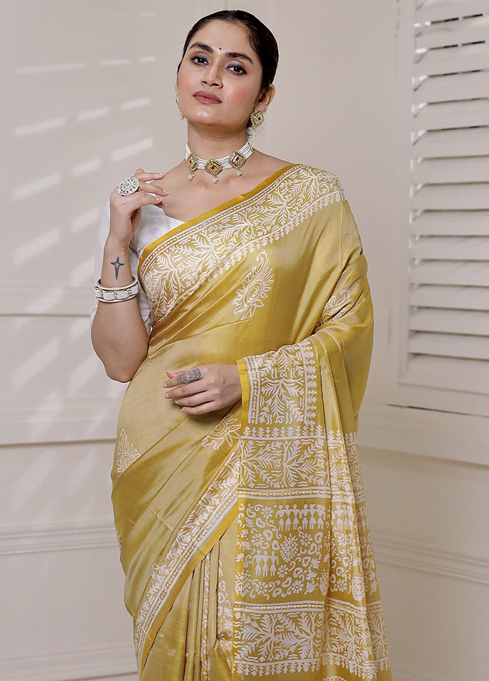 Yellow Pure Bishnupuri Silk Saree Without Blouse Piece