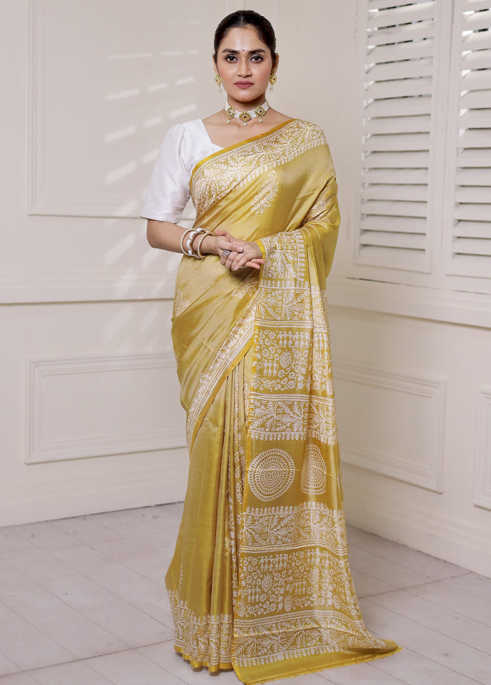 Yellow Pure Bishnupuri Silk Saree Without Blouse Piece