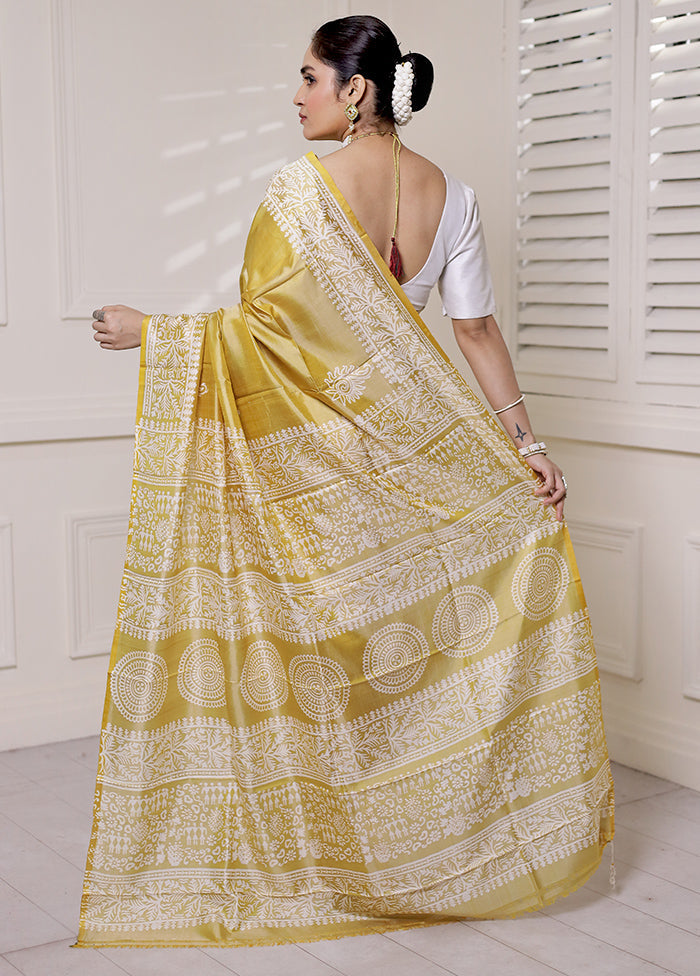 Yellow Pure Bishnupuri Silk Saree Without Blouse Piece