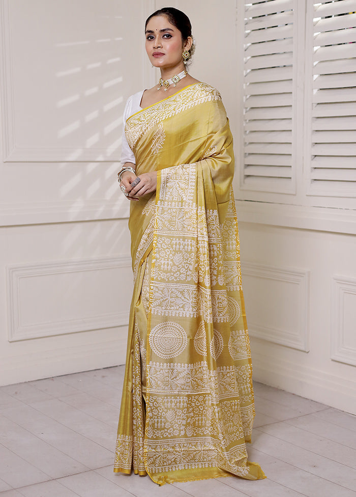 Yellow Pure Bishnupuri Silk Saree Without Blouse Piece