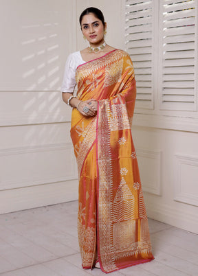 Orange Pure Bishnupuri Silk Saree Without Blouse Piece