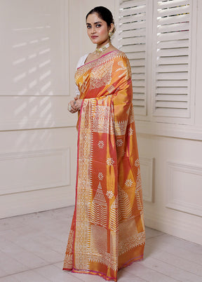 Orange Pure Bishnupuri Silk Saree Without Blouse Piece