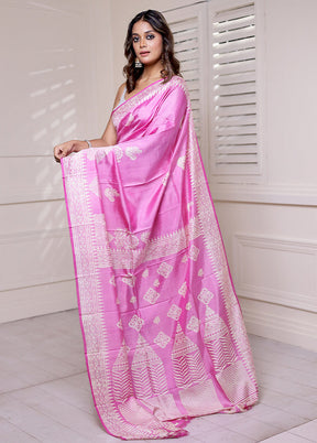 Pink Pure Bishnupuri Silk Saree Without Blouse Piece