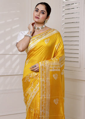 Yellow Pure Bishnupuri Silk Saree Without Blouse Piece