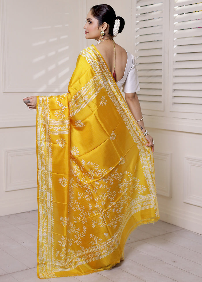 Yellow Pure Bishnupuri Silk Saree Without Blouse Piece