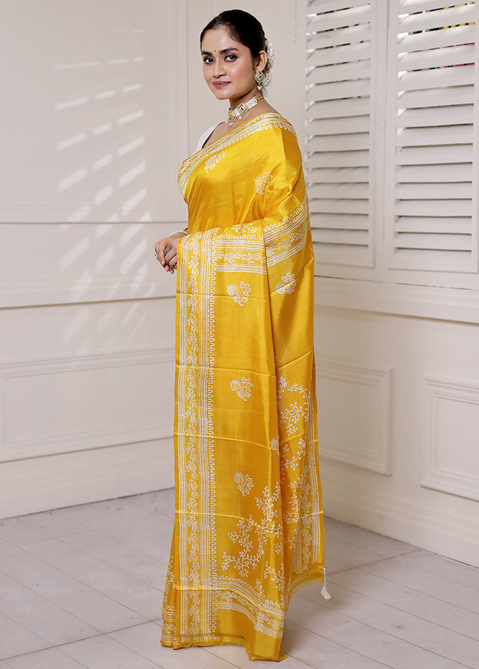 Yellow Pure Bishnupuri Silk Saree Without Blouse Piece