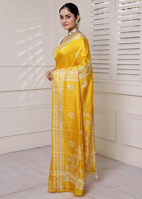 Yellow Pure Bishnupuri Silk Saree Without Blouse Piece