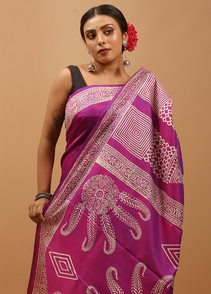 Purple Pure Bishnupuri Silk Saree Without Blouse Piece