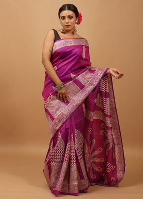 Purple Pure Bishnupuri Silk Saree Without Blouse Piece