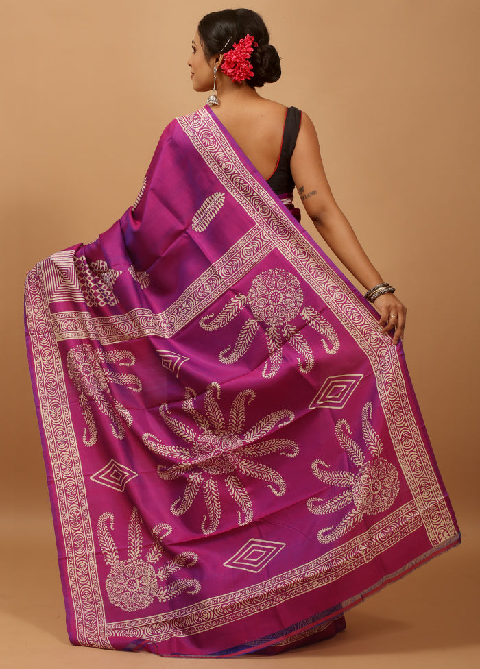 Purple Pure Bishnupuri Silk Saree Without Blouse Piece