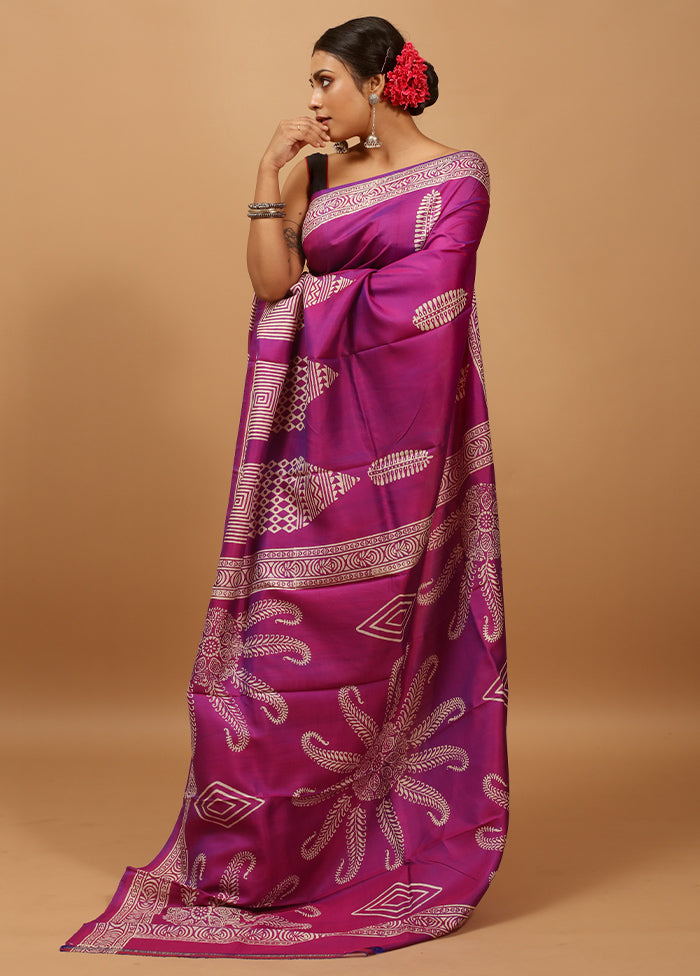 Purple Pure Bishnupuri Silk Saree Without Blouse Piece