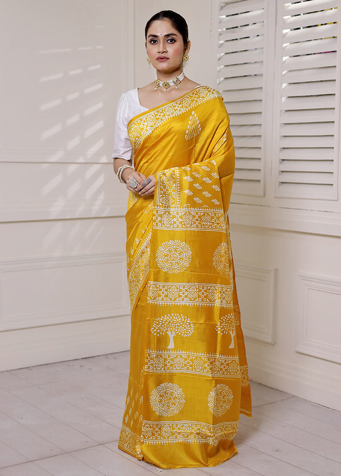 Yellow Pure Bishnupuri Silk Saree Without Blouse Piece