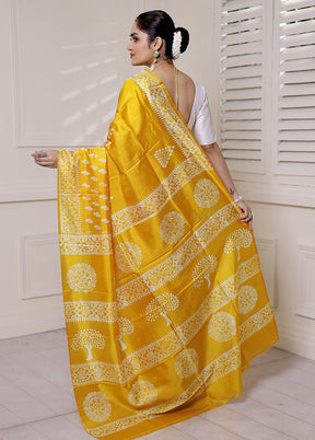 Yellow Pure Bishnupuri Silk Saree Without Blouse Piece