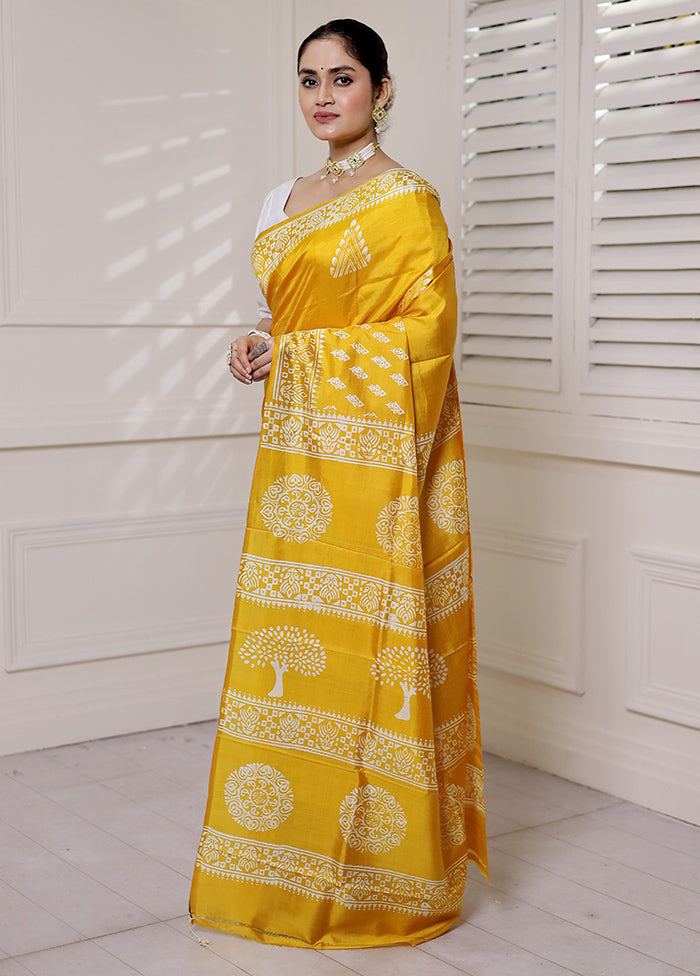 Yellow Pure Bishnupuri Silk Saree Without Blouse Piece