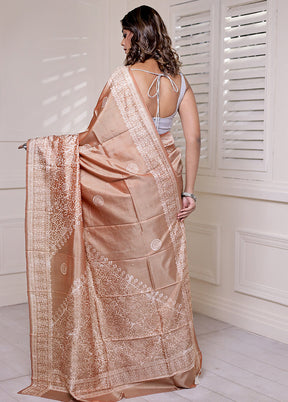 Peach Pure Bishnupuri Silk Saree Without Blouse Piece