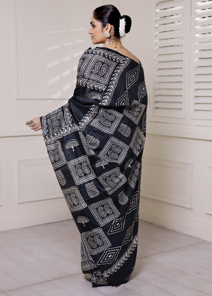 Black Pure Bishnupuri Silk Saree Without Blouse Piece