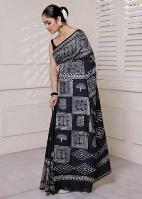 Black Pure Bishnupuri Silk Saree Without Blouse Piece