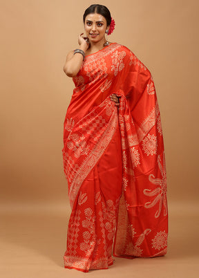 Orange Pure Bishnupuri Silk Saree Without Blouse Piece