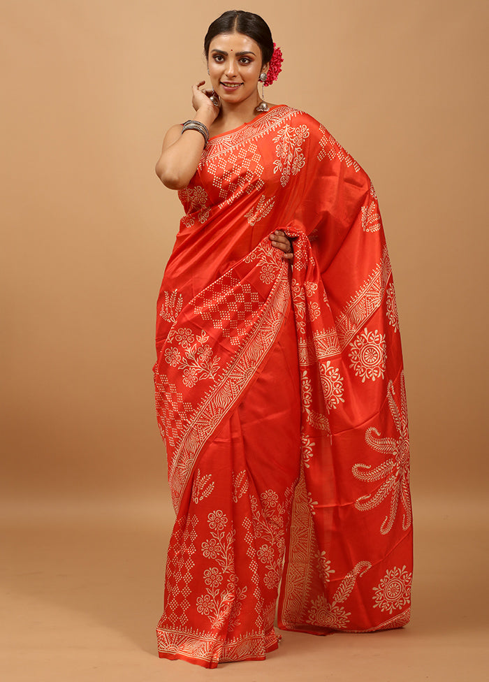 Orange Pure Bishnupuri Silk Saree Without Blouse Piece