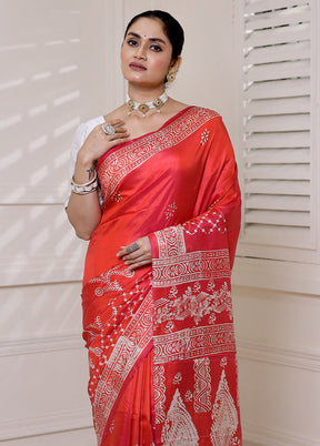 Pink Pure Bishnupuri Silk Saree Without Blouse Piece