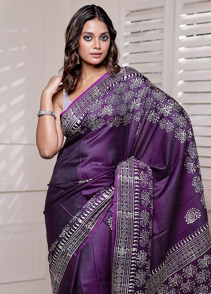 Purple Pure Bishnupuri Silk Saree Without Blouse Piece