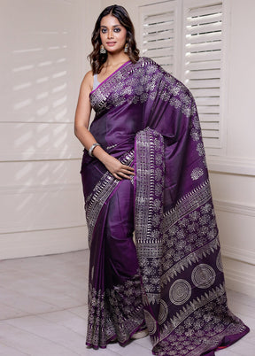 Purple Pure Bishnupuri Silk Saree Without Blouse Piece