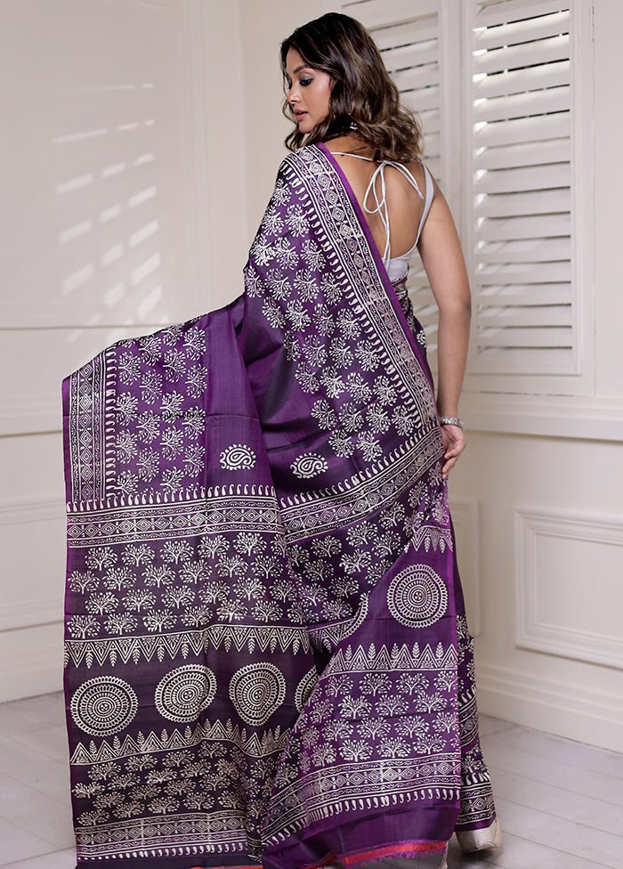 Purple Pure Bishnupuri Silk Saree Without Blouse Piece