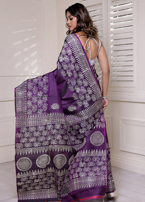 Purple Pure Bishnupuri Silk Saree Without Blouse Piece