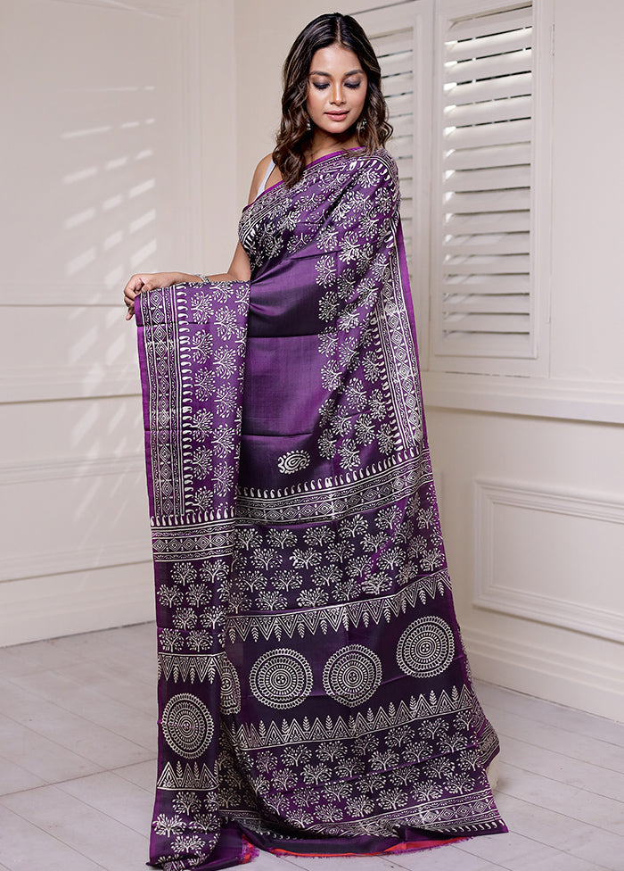 Purple Pure Bishnupuri Silk Saree Without Blouse Piece