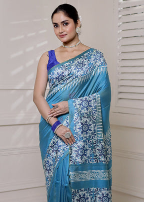 Blue Pure Bishnupuri Silk Saree Without Blouse Piece