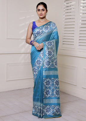 Blue Pure Bishnupuri Silk Saree Without Blouse Piece