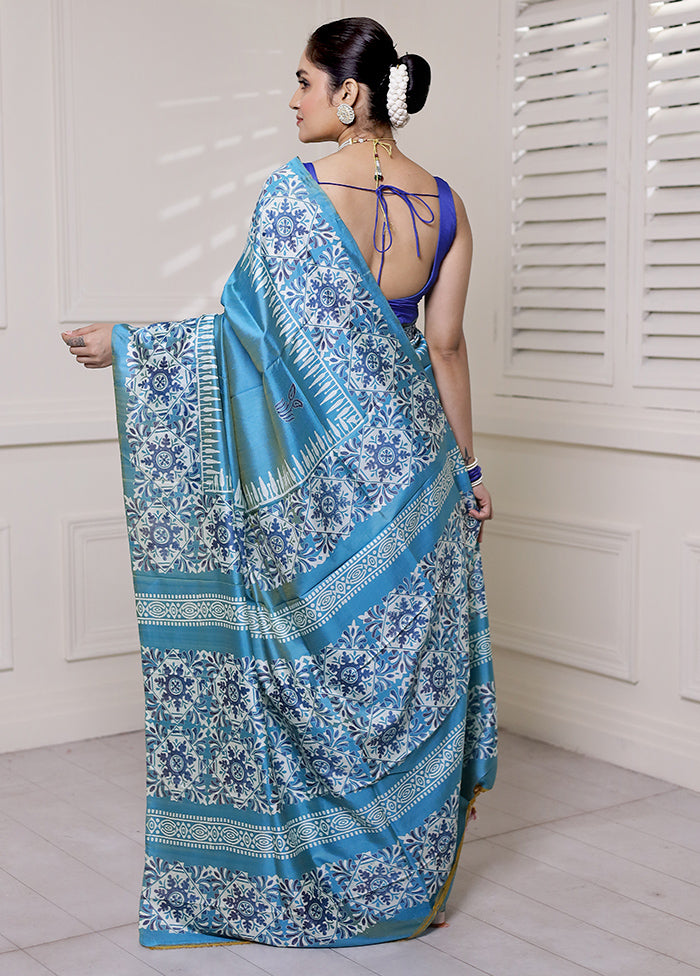 Blue Pure Bishnupuri Silk Saree Without Blouse Piece