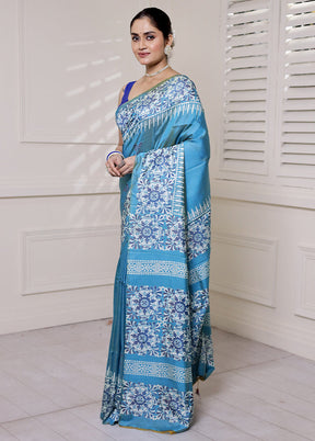 Blue Pure Bishnupuri Silk Saree Without Blouse Piece