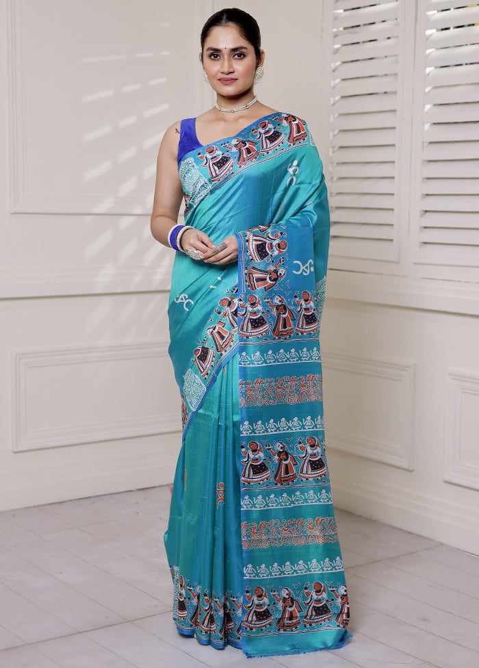 Blue Pure Bishnupuri Silk Saree Without Blouse Piece