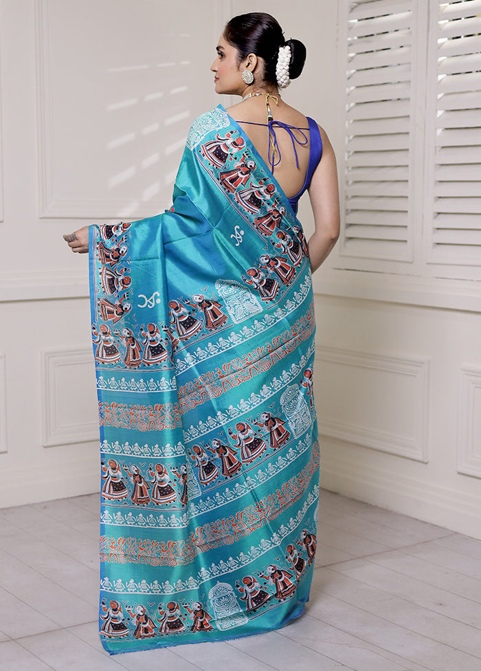 Blue Pure Bishnupuri Silk Saree Without Blouse Piece