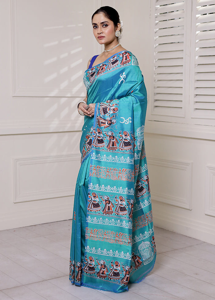 Blue Pure Bishnupuri Silk Saree Without Blouse Piece