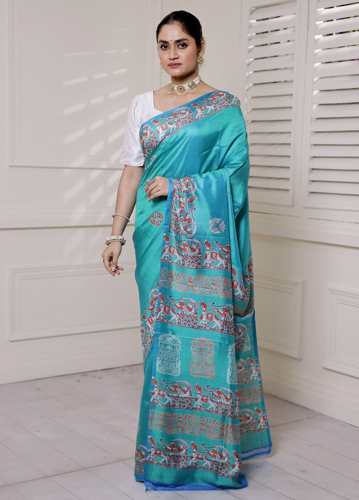 Blue Pure Bishnupuri Silk Saree Without Blouse Piece