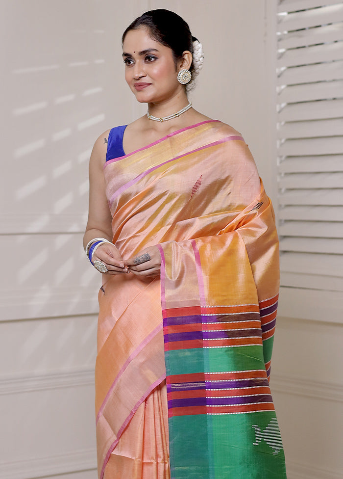 Orange Kalakshetra Kanjivaram Silk Saree With Blouse Piece