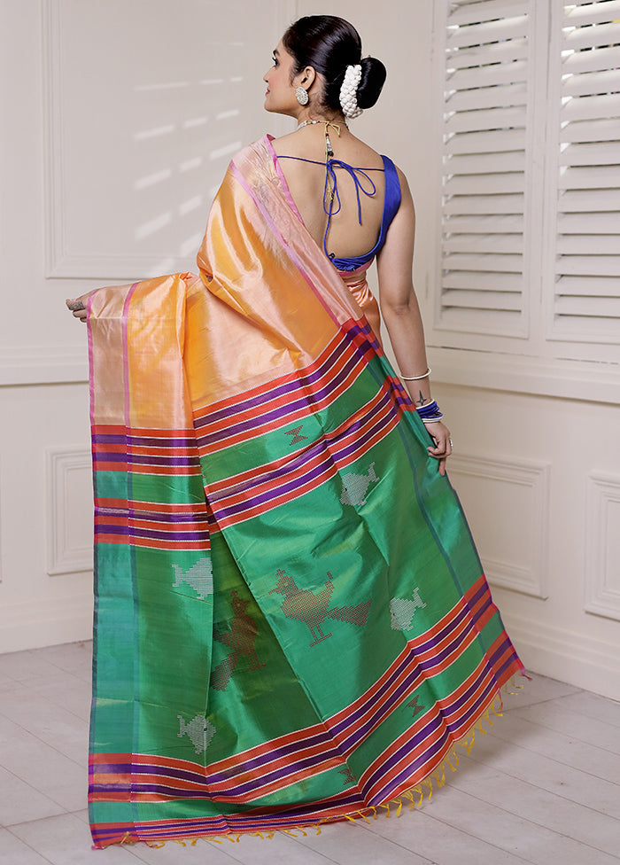 Orange Kalakshetra Kanjivaram Silk Saree With Blouse Piece