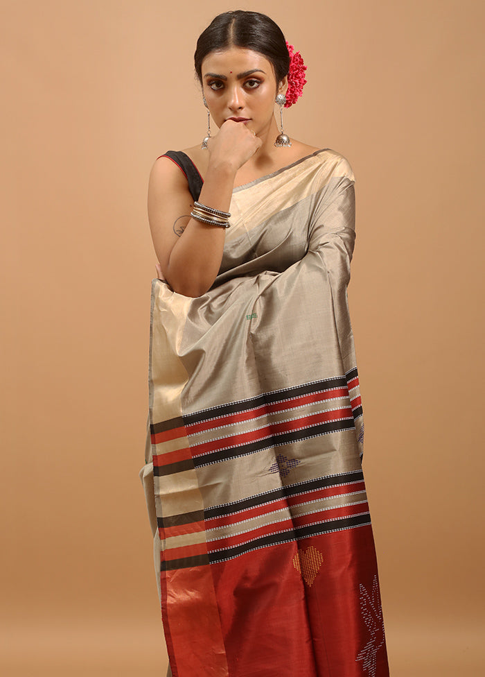 Grey Kalakshetra Kanjivaram Silk Saree With Blouse Piece