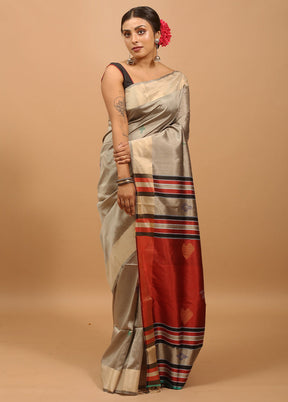 Grey Kalakshetra Kanjivaram Silk Saree With Blouse Piece